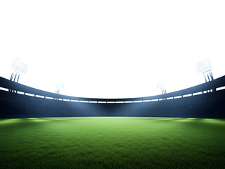 Fototapeta premium Empty soccer stadium with green grass field isolated on transparent background, ready for game