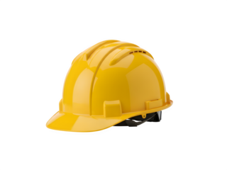 Yellow hard hat for construction worker isolated on transparent background for safety measures