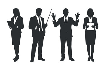 Silhouettes of business professionals presenting and holding documents