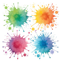 4 types of water colour splash isolated on a transparent bakground