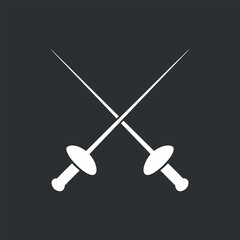 Crossed fencing foil vector icon on dark gray background