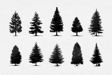 Diverse silhouettes of trees on light textured background showcasingNatural beauty, harmony, and variety in shape and form for nature enthusiasts and landscape photography lovers