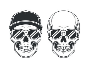Monochrome Skull Illustrations with Sunglasses and Baseball Cap