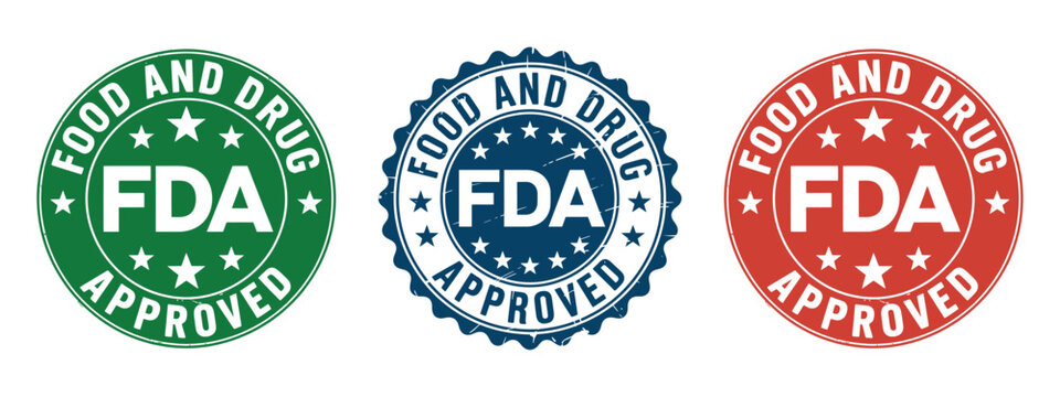 Green blue red fda approved stamp designs set on transparent background