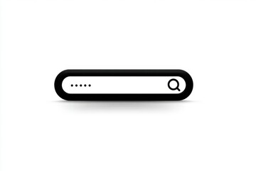 Stylish minimalist search bar design with rounded edges, black frame, and white background featuring text input dots and magnifying glass icon for modern user experience