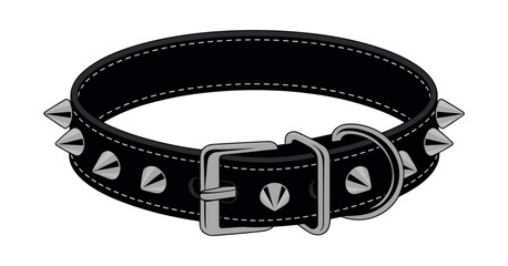 Spiked black leather dog collar on background