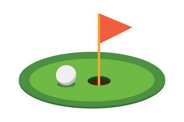Golf Green with Ball and Flag Isolated on Transparent Background