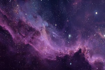 Captivating cosmic scene featuring brilliant stars amidst vibrant gas and dust clouds in shades of purple and blue, evoking depth and the mysterious beauty of the universe