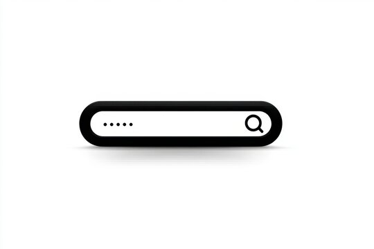 Stylish minimalist search bar design with rounded edges, black frame, and white background featuring text input dots and magnifying glass icon for modern user experience