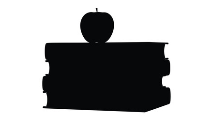 A silhouetted image of an apple resting on top of stacked books
