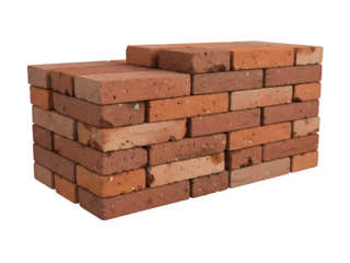 Stack of red clay bricks isolated on transparent background for construction and building material