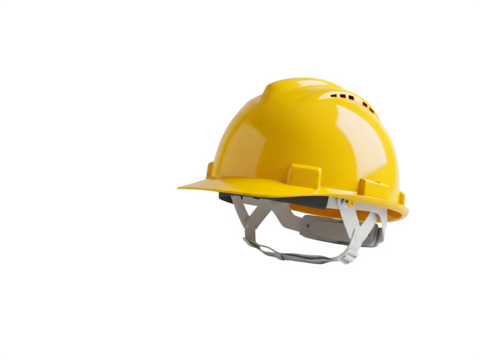Yellow hard hat isolated on transparent background, a protective gear for construction worker