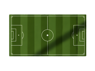 Aerial view of a soccer field isolated on transparent background, perfect for game strategy