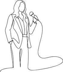 Continuous line drawing of singer with microphone