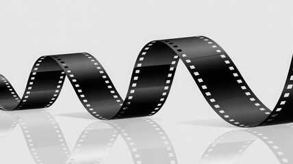 A close-up view of a film strip with reflection