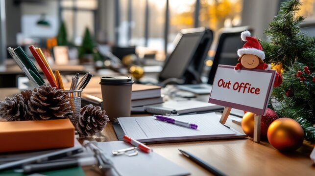 Festive Office Closure: Christmas Holiday Scene with Business Objects