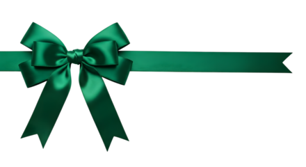 A single, elegant emerald green satin ribbon tied into a perfect bow