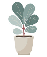 potted houseplant illustration in muted greens and neutral beige, perfect clipart for planners, stickers, branding, posters and cozy home decor design projects.