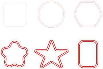 Glowing neon geometric and fluid shapes set, abstract outlines