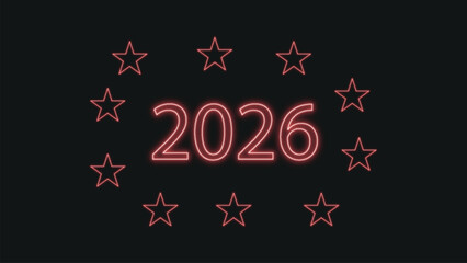 Glowing red neon 2026 with stars around it, symbolizing the coming year ahead
