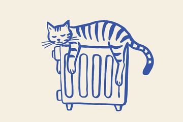 Cat on radiator naive hand drawn sketch vector illustration © Victoria