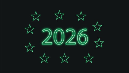 Neon green 2026 with stars, a futuristic and festive new year design
