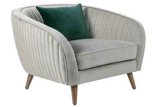 Modern upholstered armchair with green cushion isolated on transparent background - Powered by Adobe