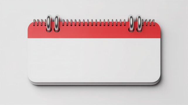 A blank calendar with a red top and silver rings, perfect for scheduling. It sits alone, ready to be filled