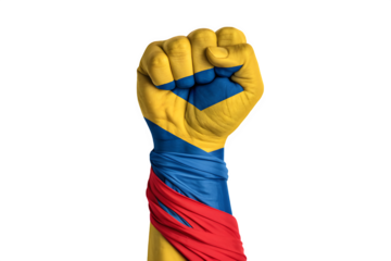 Fist painted with the colombian flag isolated on transparent background