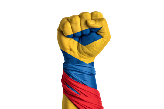 Fist painted with the colombian flag isolated on transparent background