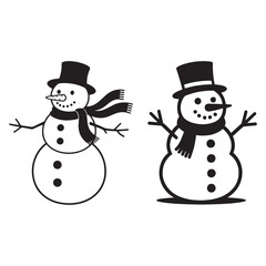 Set of Two Traditional Snowman Silhouettes with Top Hat and Scarf