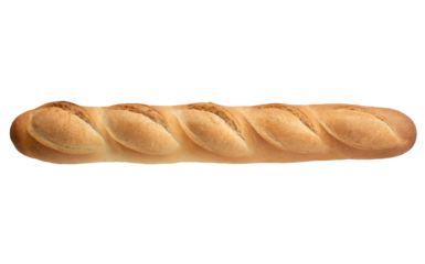 baguette on a white background, top view