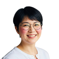 Smiling woman with glasses isolated on transparent background