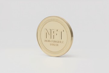 Golden NFT Coin representing digital assets, technology and cryptocurrency
