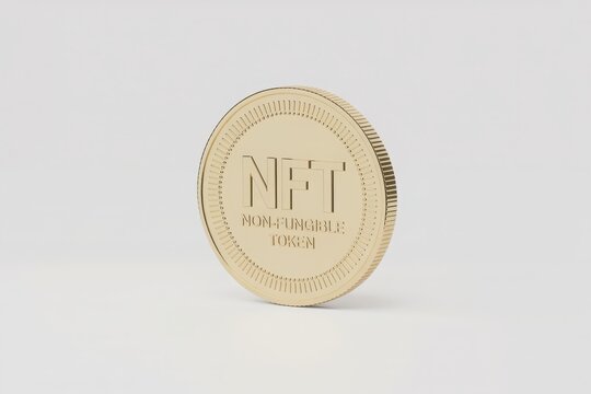 Golden NFT Coin representing digital assets, technology and cryptocurrency