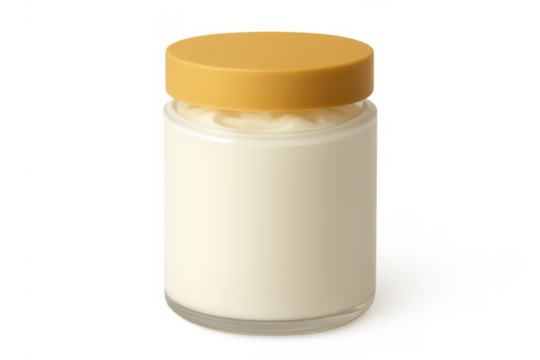 Cosmetic cream jar with orange lid, skin care beauty product, transparent background for mockup