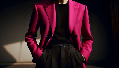 A vibrant fuchsia tailored blazer outfit, Ai generated image