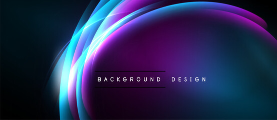 Abstract vibrant curves create luminous effect. Dark background emphasizes glowing shapes, modern design element.