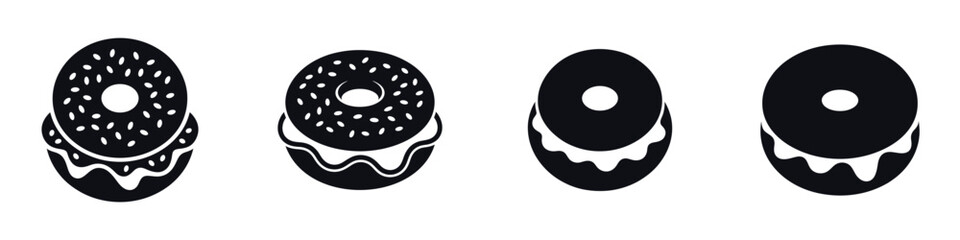 Christmas Donut Vector Illustration Set – Sweet Winter Dessert Silhouette, Holiday Baked Treat, New Year Celebration Food, Frosted Pastry, and Festive Dessert Design Art