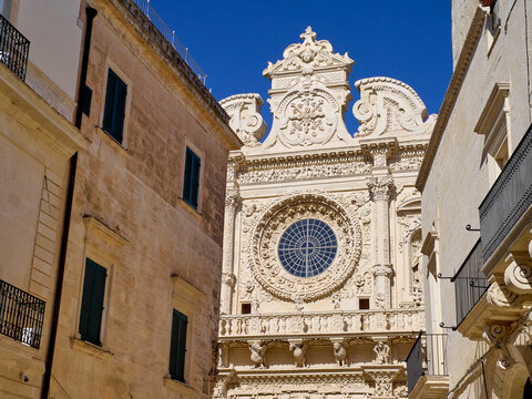Facade of the Basilica of the Holy Cross, Basilica di Santa Croce, a church in Lecce. Salento, Puglia, Apulia, Italy, Europe
