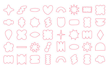 Assorted Red Line Shape Pattern on White Background Modern Graphic Design Collection of Simple Abstract Outlines for Creative Projects Trendy Vector Elements