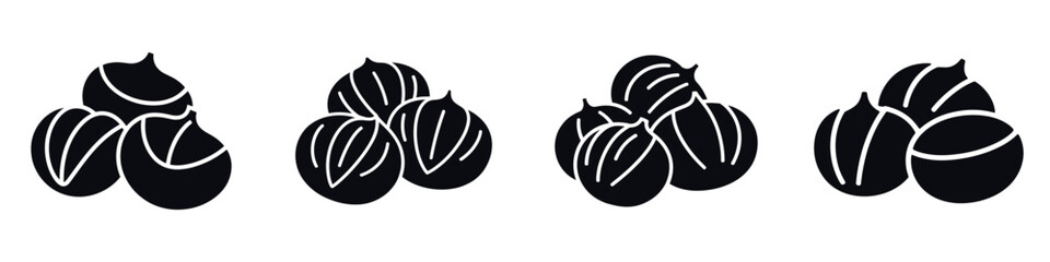 Roasted Chestnuts Vector Illustration Set – Christmas Food Silhouette, Winter Holiday Snack, New Year Seasonal Treat, Warm Street Food, and Festive Celebration Design Art