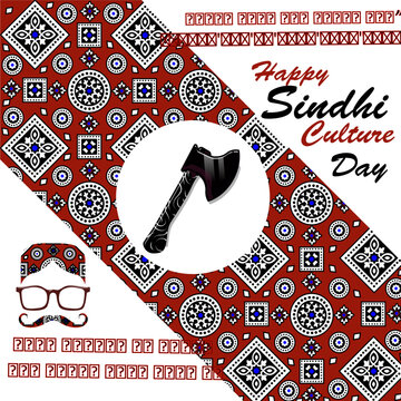 Happy Sindhi Culture Day Greeting Card Template with Ajrak Pattern