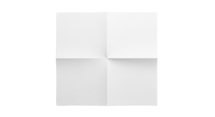 Immaculate white paper, precisely folded in four, natural grain, crisp creases, isolated on transparent, soft high-key studio lighting, flat lay, concept of potential and new beginnings