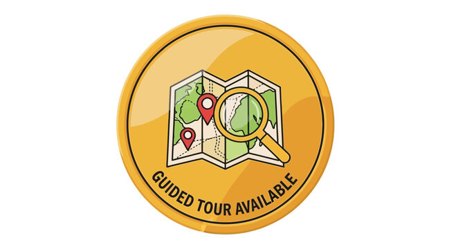 Icon depicting a map with location pins and a magnifying glass, indicating a guided tour.