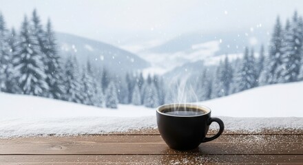 Coffee cup in winter landscape