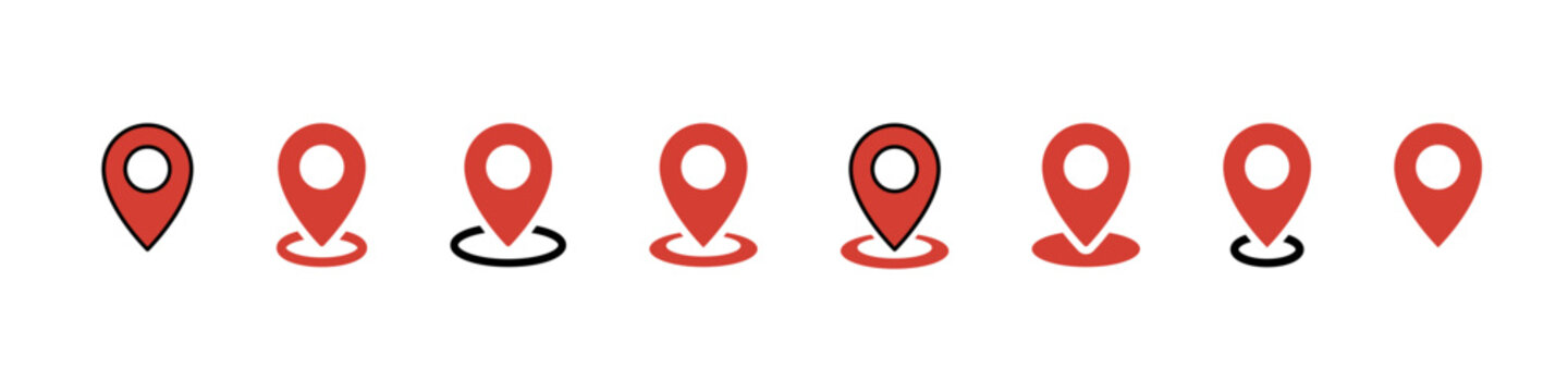 Map pin icon. Location map pin icon set. Address direction sign. Isolated geo tag.