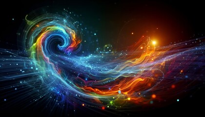 Obraz premium Abstract swirling colorful light waves in cosmic space 