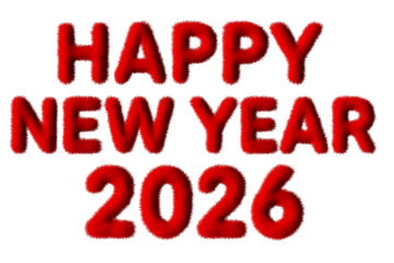 Red Fur Text Effect – Happy New Year 2026 PNG image
