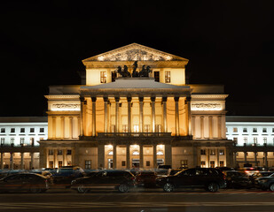 2025-02-02; evening Warsaw Opera House, built on Theatre Square in 1825–1833 according to the designs of Antonio Corazzi. Warsaw, Poland